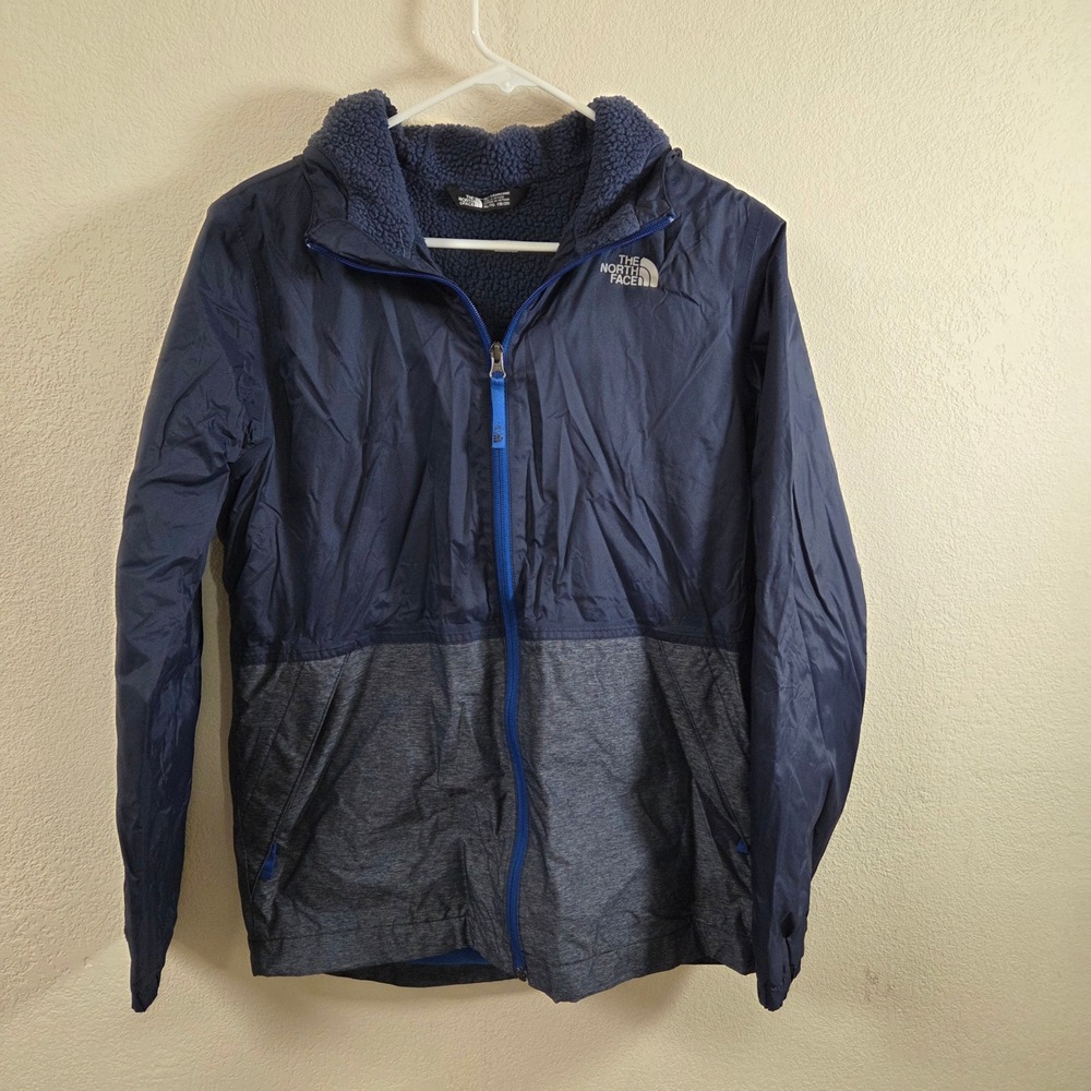 The North Face Boys XL 18/20 Reversible Sherpa Hooded Jacket Navy Blue Grey